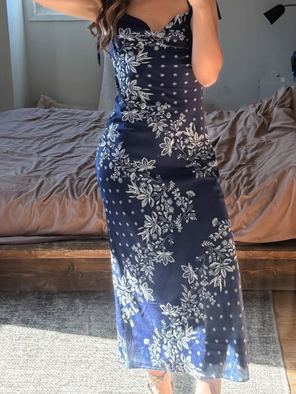 Navy Blue Floral Slip Dress